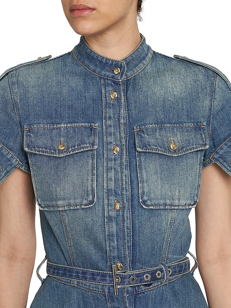 Denim Belted Fit & Flare Minidress