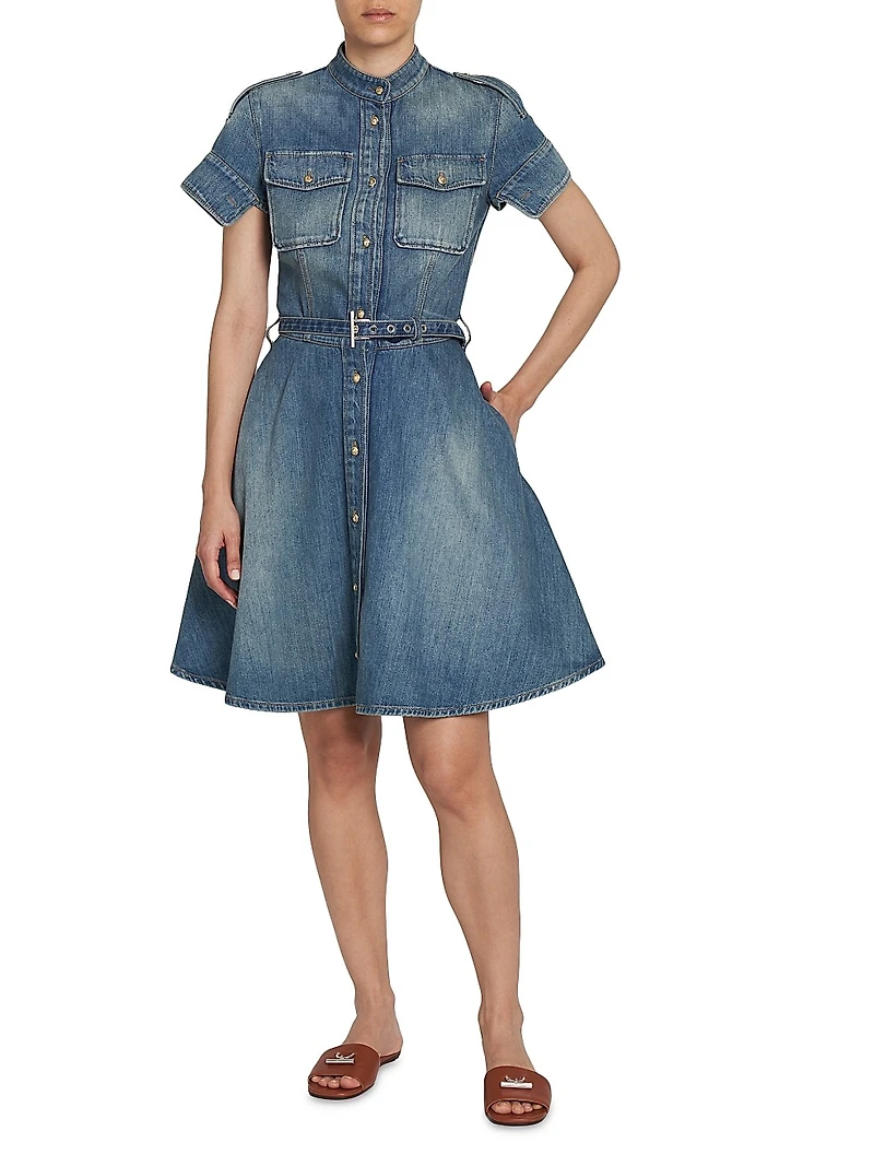 Denim Belted Fit & Flare Minidress