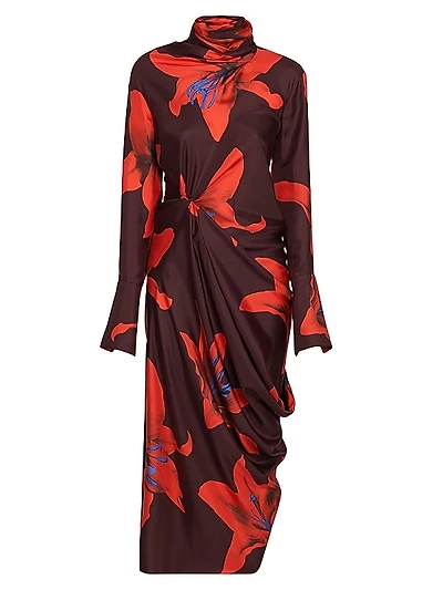 Flame Lily Silk Maxi Dress
