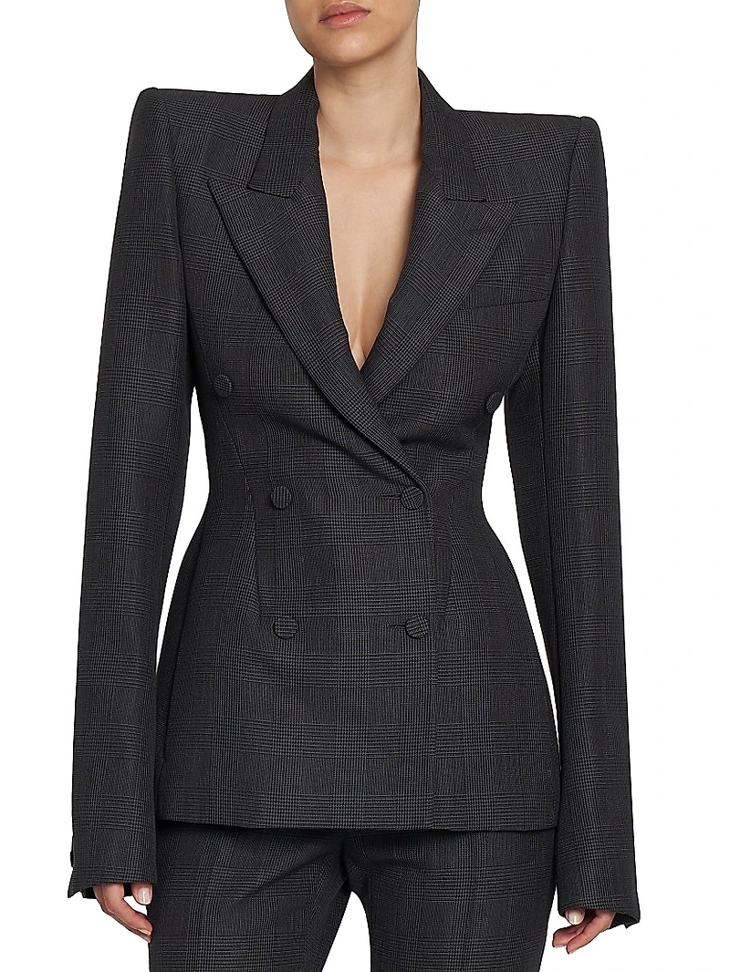 Prince Of Wales Wool-Mohair Double-Breasted Jacket