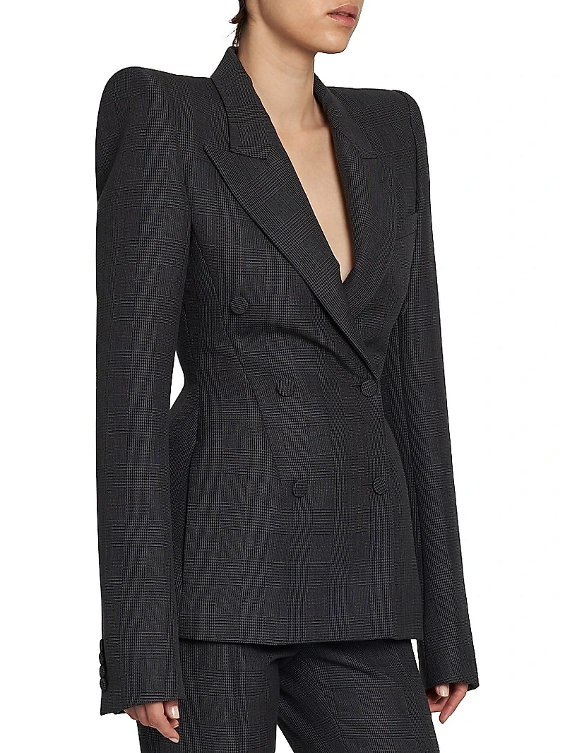 Prince Of Wales Wool-Mohair Double-Breasted Jacket