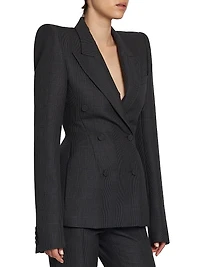 Prince Of Wales Wool-Mohair Double-Breasted Jacket