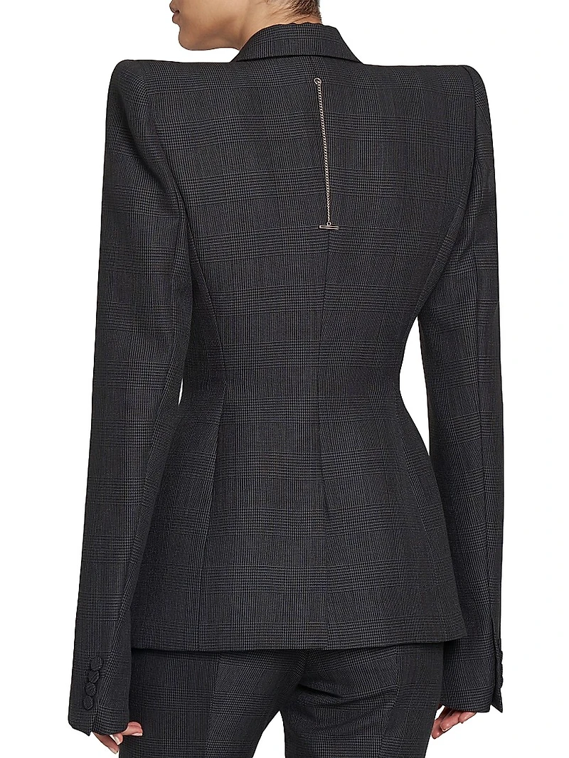 Prince Of Wales Wool-Mohair Double-Breasted Jacket