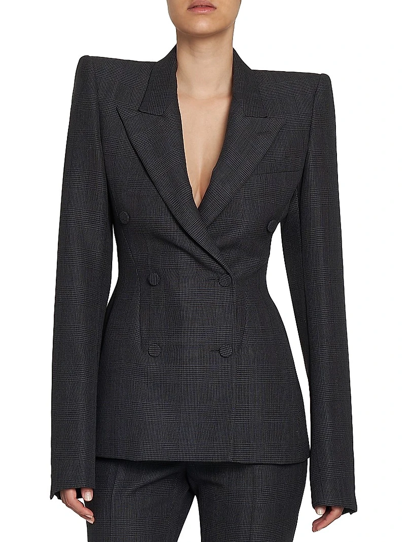 Prince Of Wales Wool-Mohair Double-Breasted Jacket