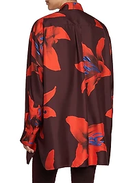 Flame Lily Silk Oversized Button-Front Shirt
