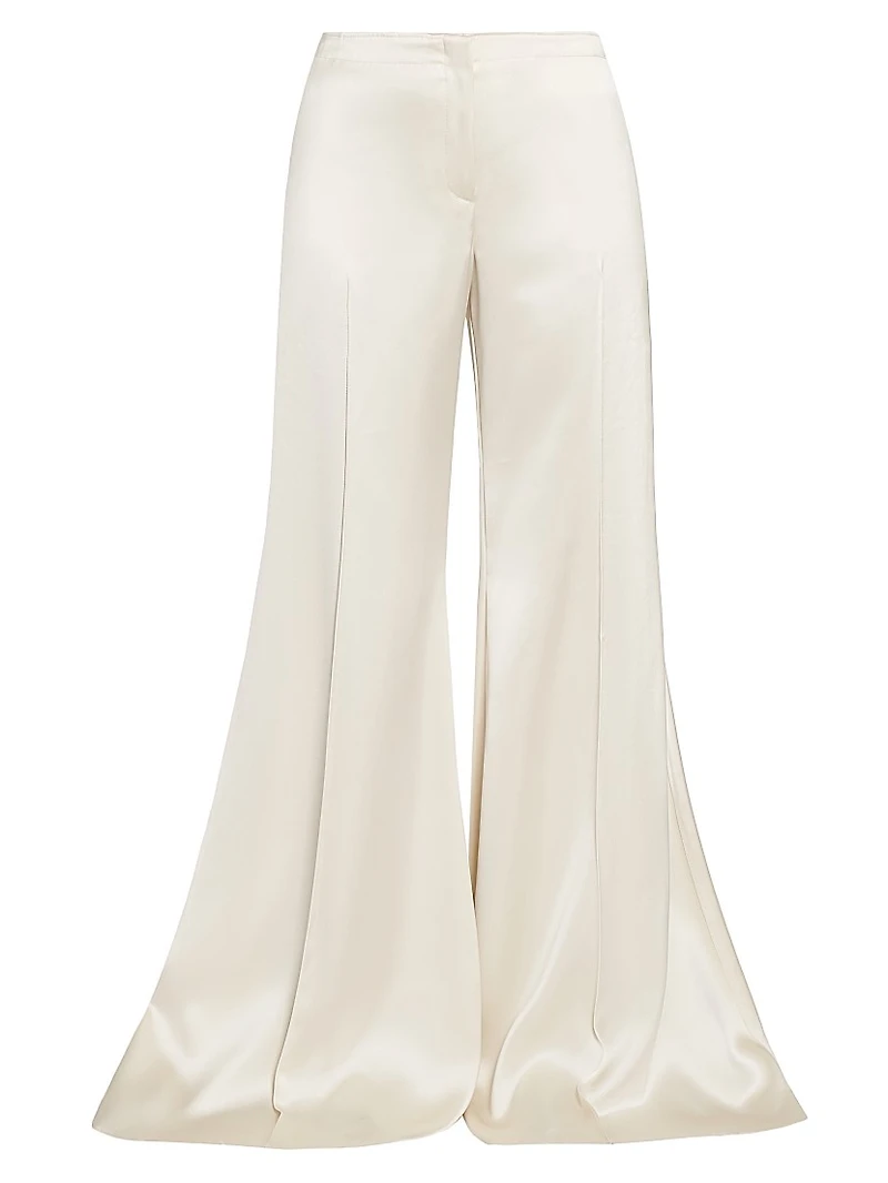 Satin Flared Mid-Rise Pants