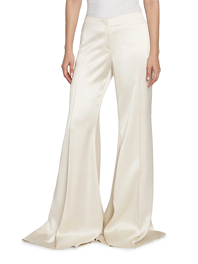 Satin Flared Mid-Rise Pants
