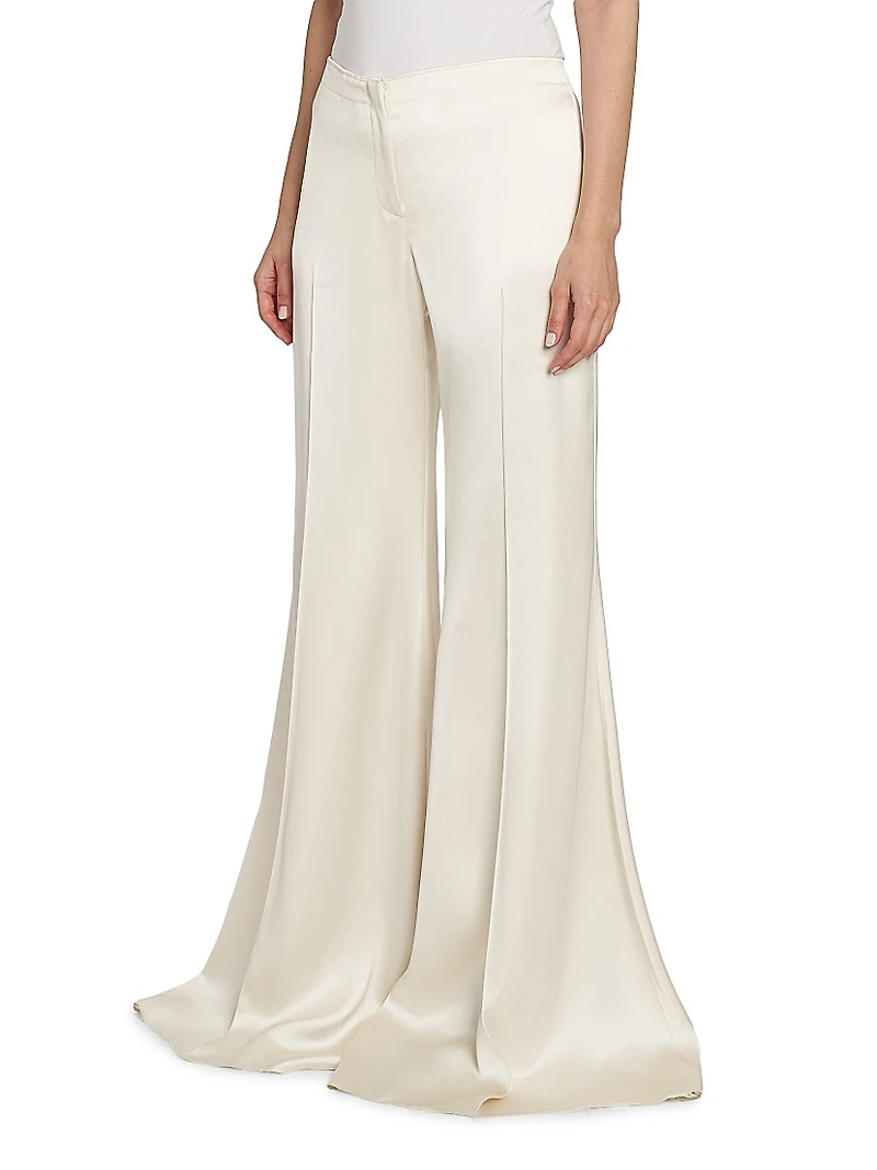 Satin Flared Mid-Rise Pants