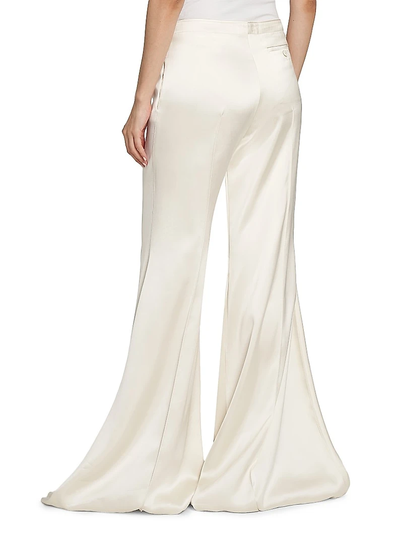 Satin Flared Mid-Rise Pants