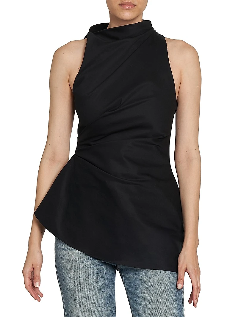 Asymmetric Stretch Twill Sleeveless Top