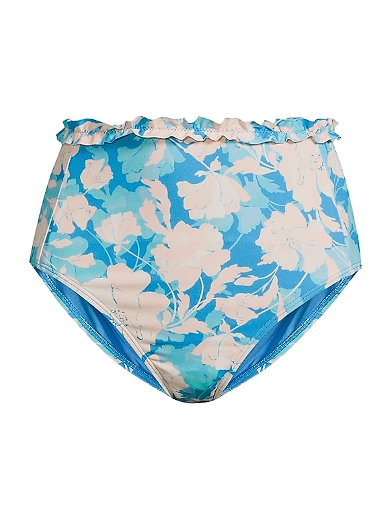 Siggi Ruffled Floral High-Waist Bikini Bottom