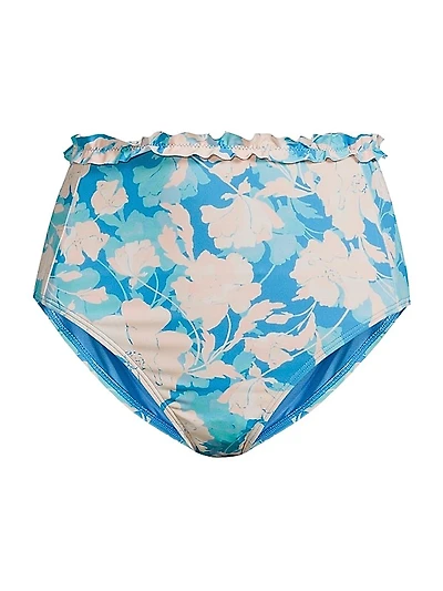 Siggi Ruffled Floral High-Waist Bikini Bottom