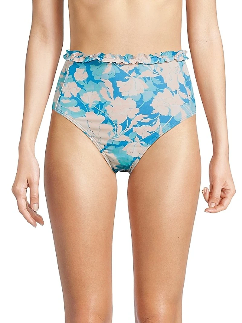 Siggi Ruffled Floral High-Waist Bikini Bottom