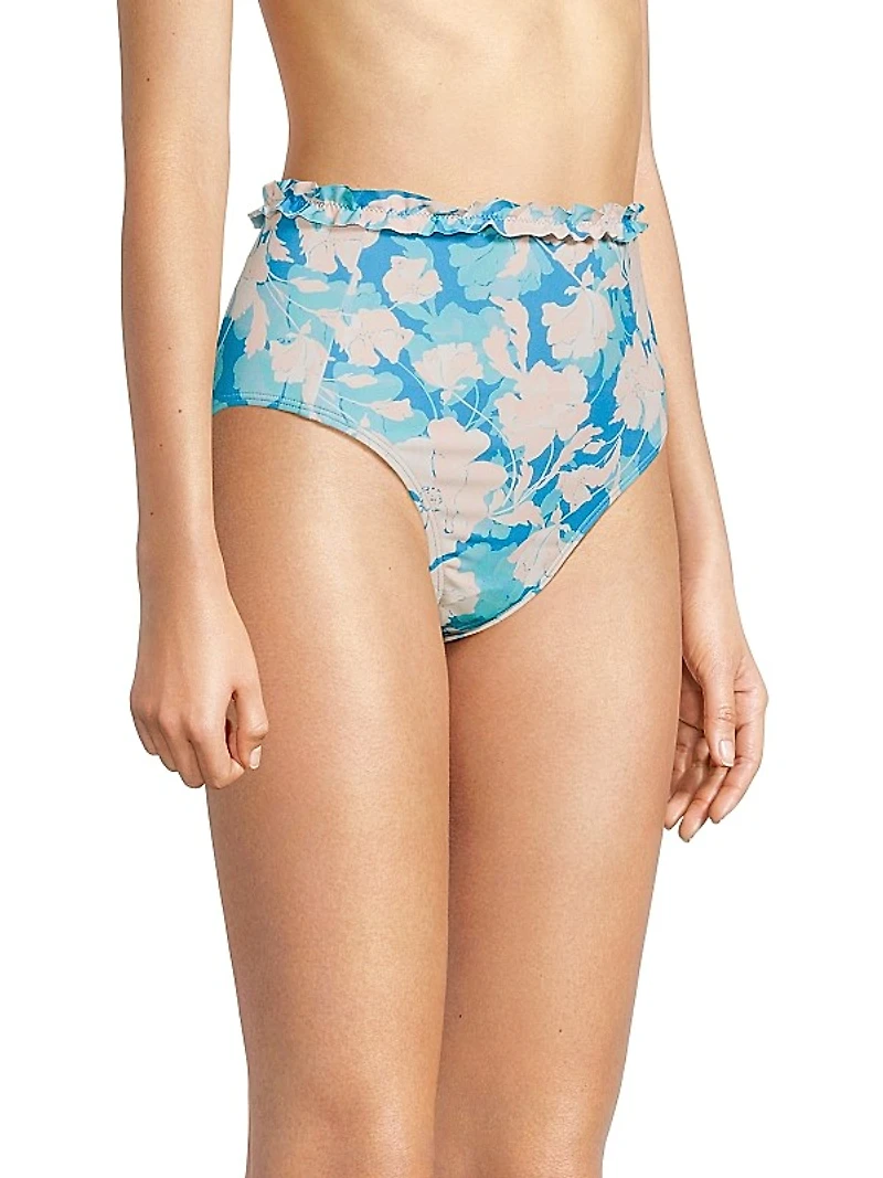 Siggi Ruffled Floral High-Waist Bikini Bottom