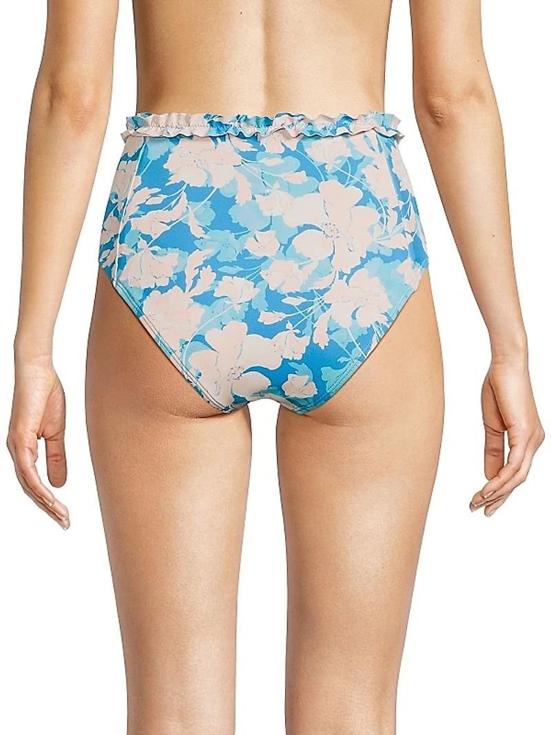 Siggi Ruffled Floral High-Waist Bikini Bottom