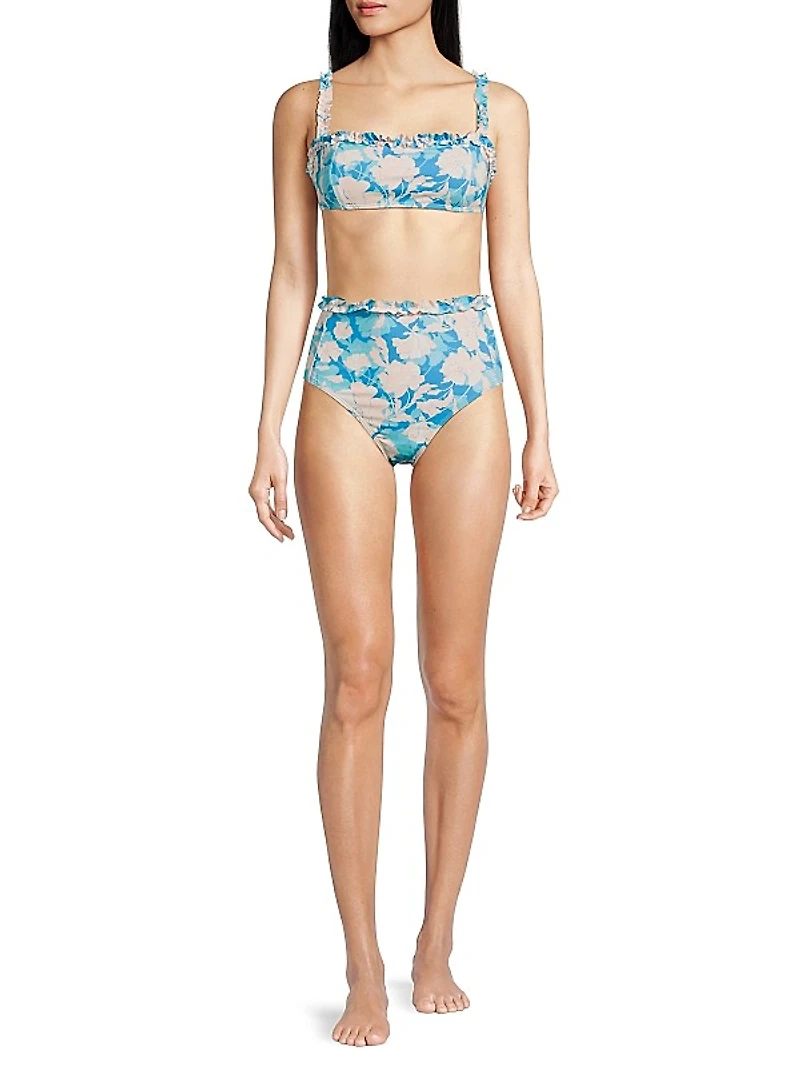 Siggi Ruffled Floral High-Waist Bikini Bottom