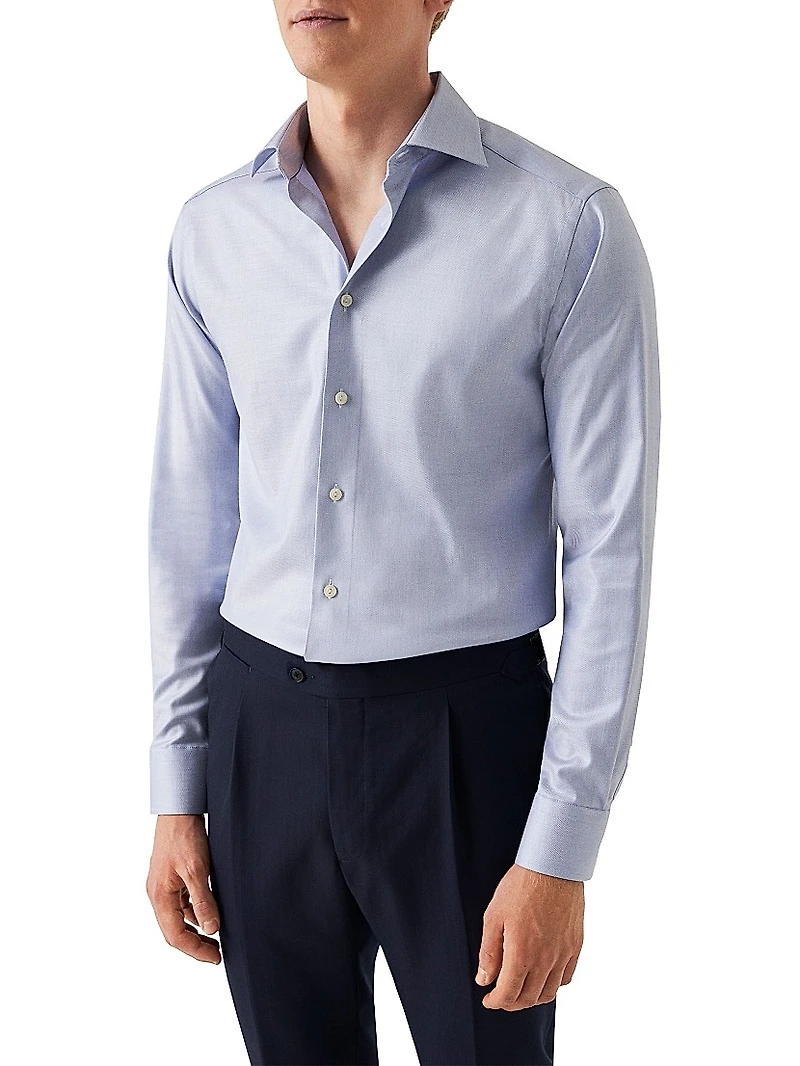 Contemporary-Fit Mélange Solid Cotton-Lyocell Shirt