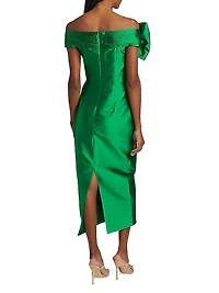 Violet Silk-Wool Off-The Shoulder Midi-Dress