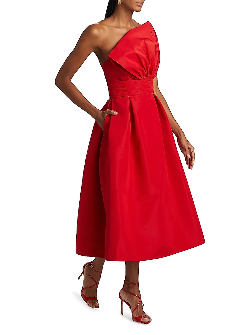 Willow Silk Bow Strapless Midi-Dress
