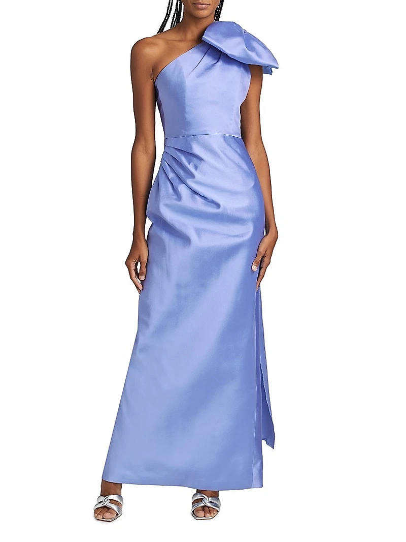 Elara Silk-Wool One-Shoulder Column Gown