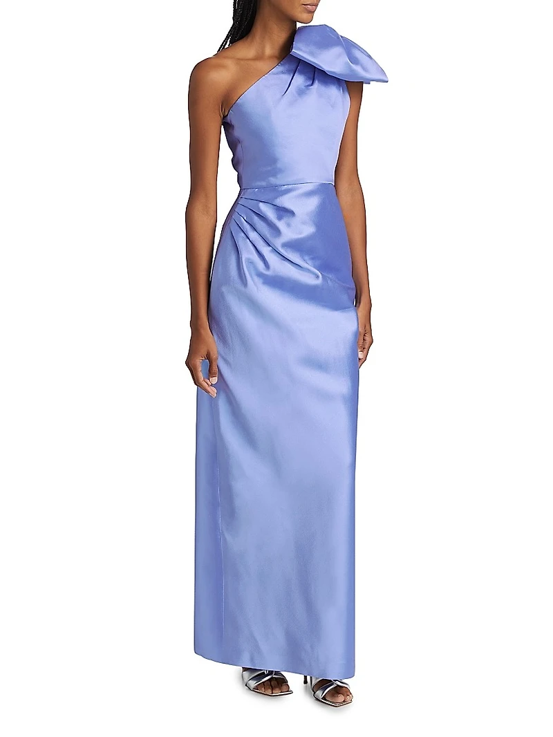 Elara Silk-Wool One-Shoulder Column Gown