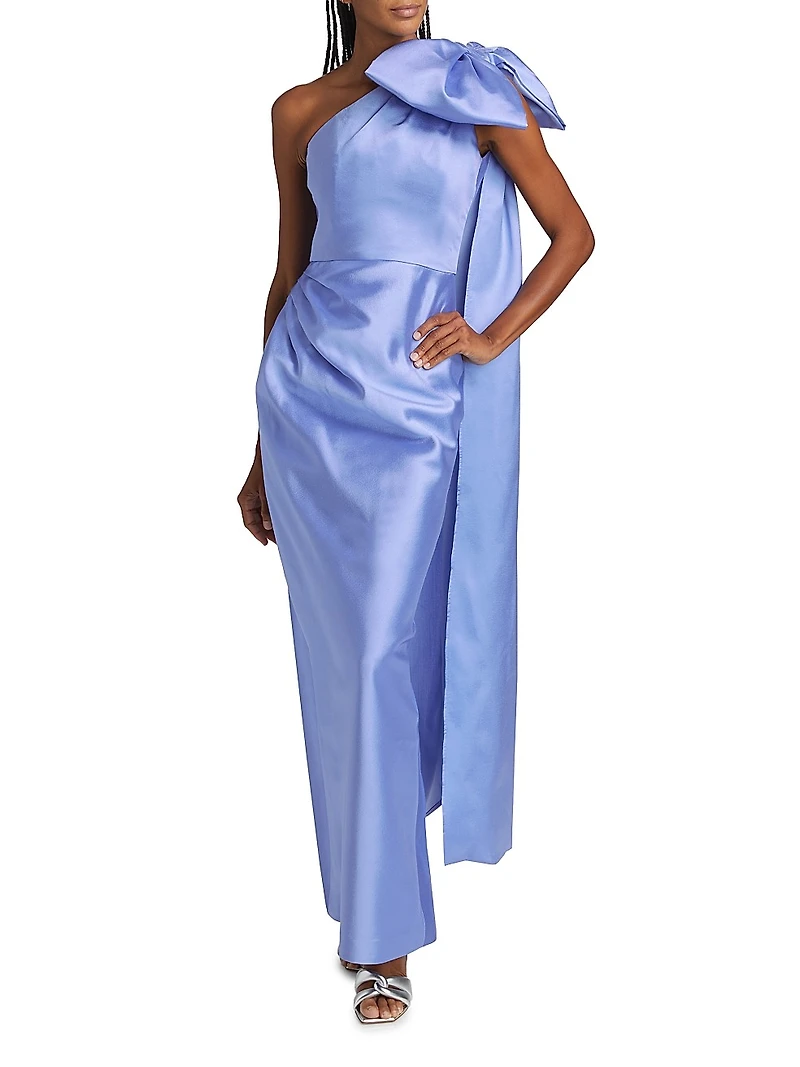 Elara Silk-Wool One-Shoulder Column Gown