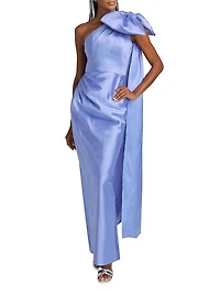 Elara Silk-Wool One-Shoulder Column Gown