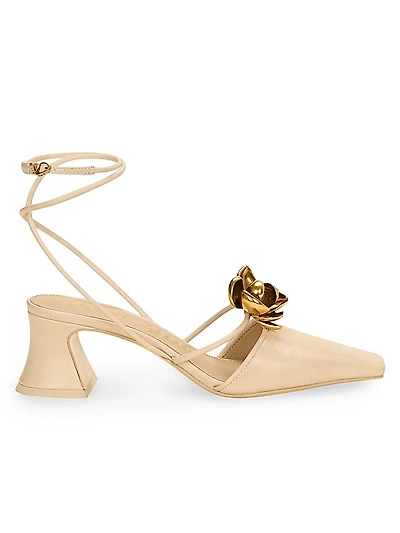 Ingrid 60MM Embellished Leather Ankle-Wrap Mules