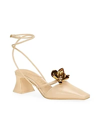 Ingrid 60MM Embellished Leather Ankle-Wrap Mules