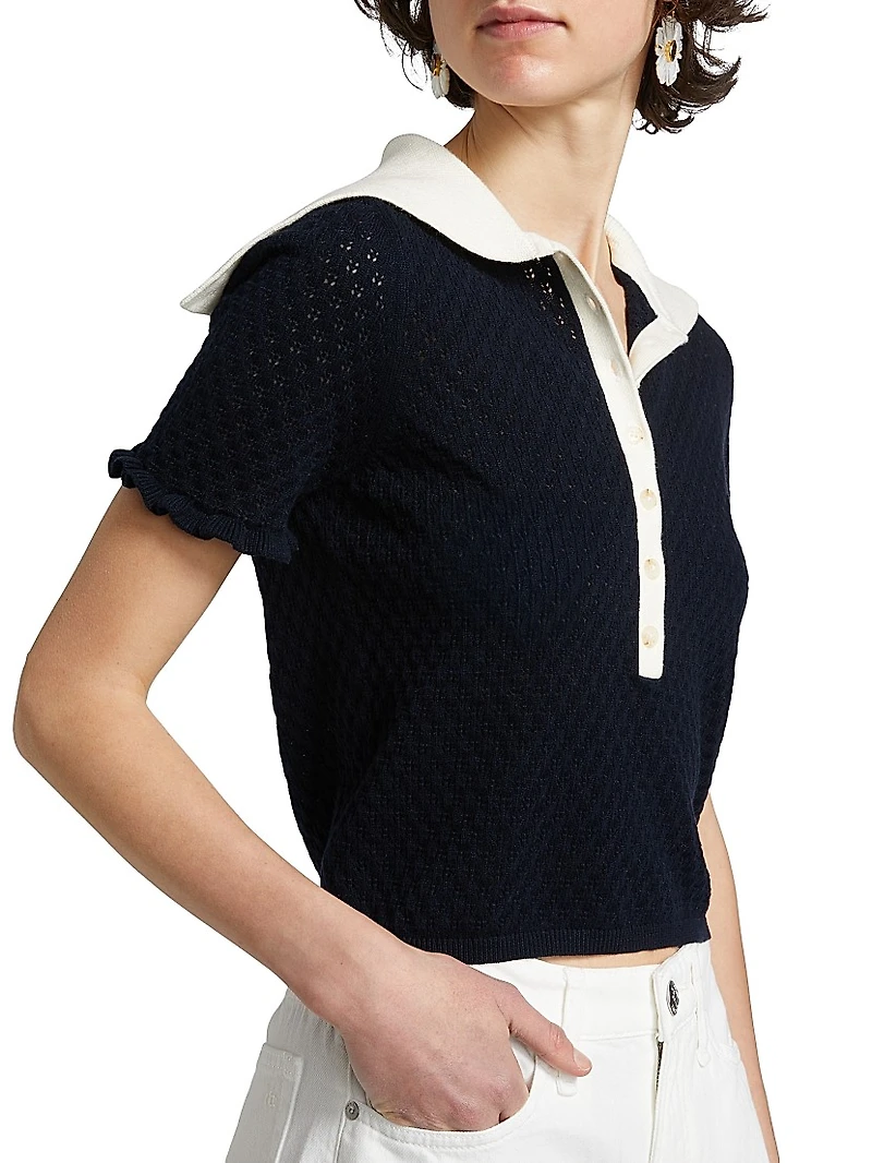 Bettina Pointelle Knit Short-Sleeve Top