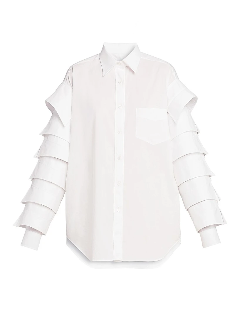 Ruffled-Sleeve Cotton Shirt