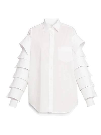 Ruffled-Sleeve Cotton Shirt