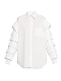 Ruffled-Sleeve Cotton Shirt