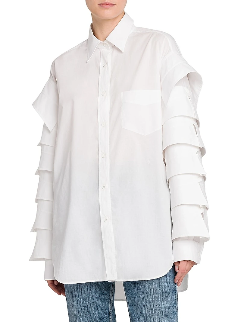 Ruffled-Sleeve Cotton Shirt