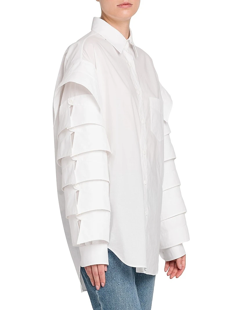Ruffled-Sleeve Cotton Shirt