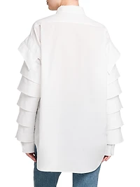 Ruffled-Sleeve Cotton Shirt