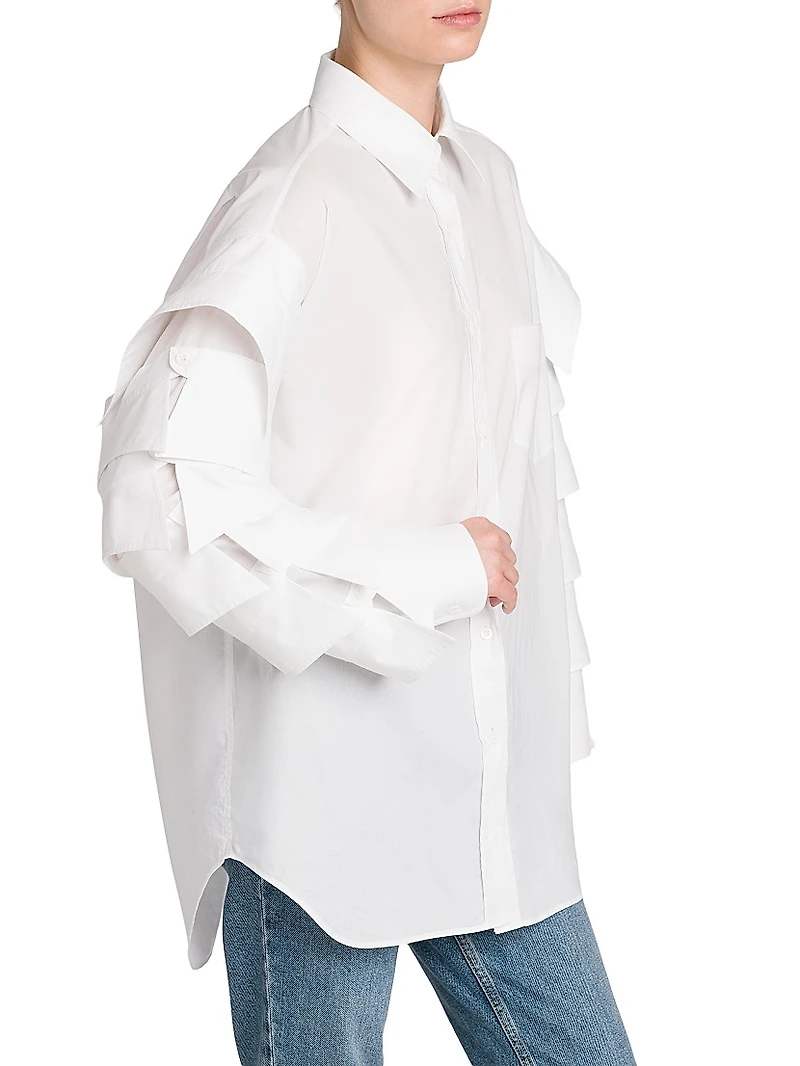 Ruffled-Sleeve Cotton Shirt