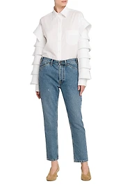 Ruffled-Sleeve Cotton Shirt
