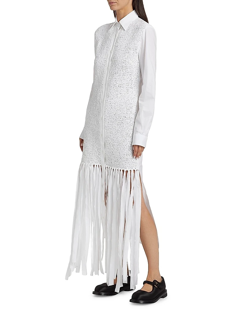Cotton Poplin Fringe Shirtdress