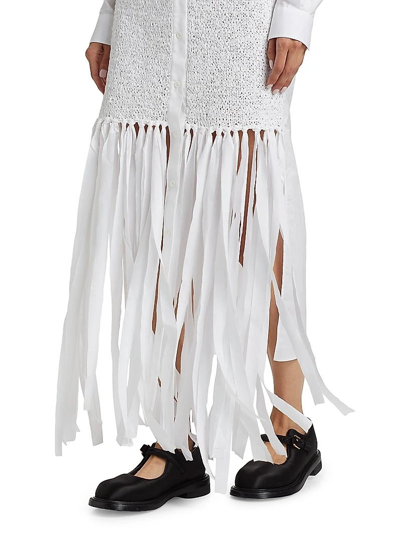 Cotton Poplin Fringe Shirtdress