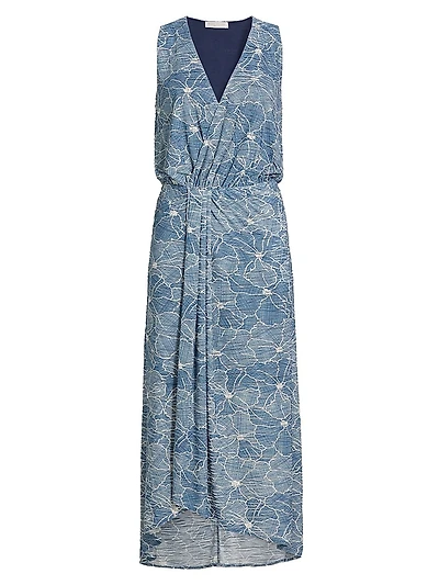 Yuka Floral Burnout Sleeveless Midi-Dress