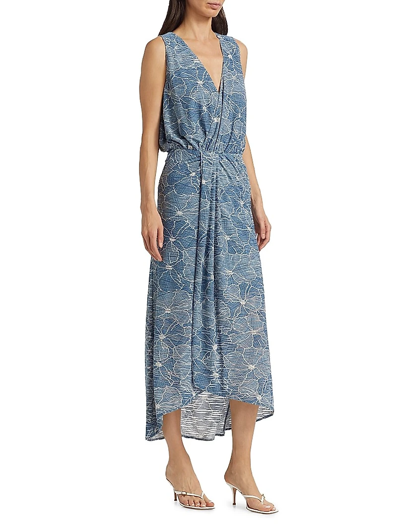 Yuka Floral Burnout Sleeveless Midi-Dress