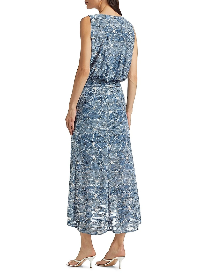 Yuka Floral Burnout Sleeveless Midi-Dress