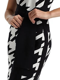 Peggy Houndstooth Turtleneck Tie-Waist Midi-Dress