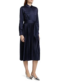 Jessie Satin Pleated Tie-Front Shirtdress