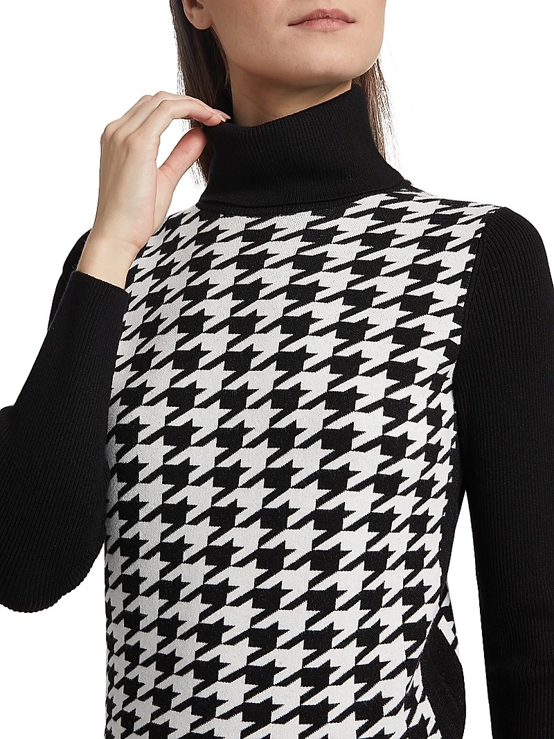 Morgan Houndstooth Turtleneck Sweater