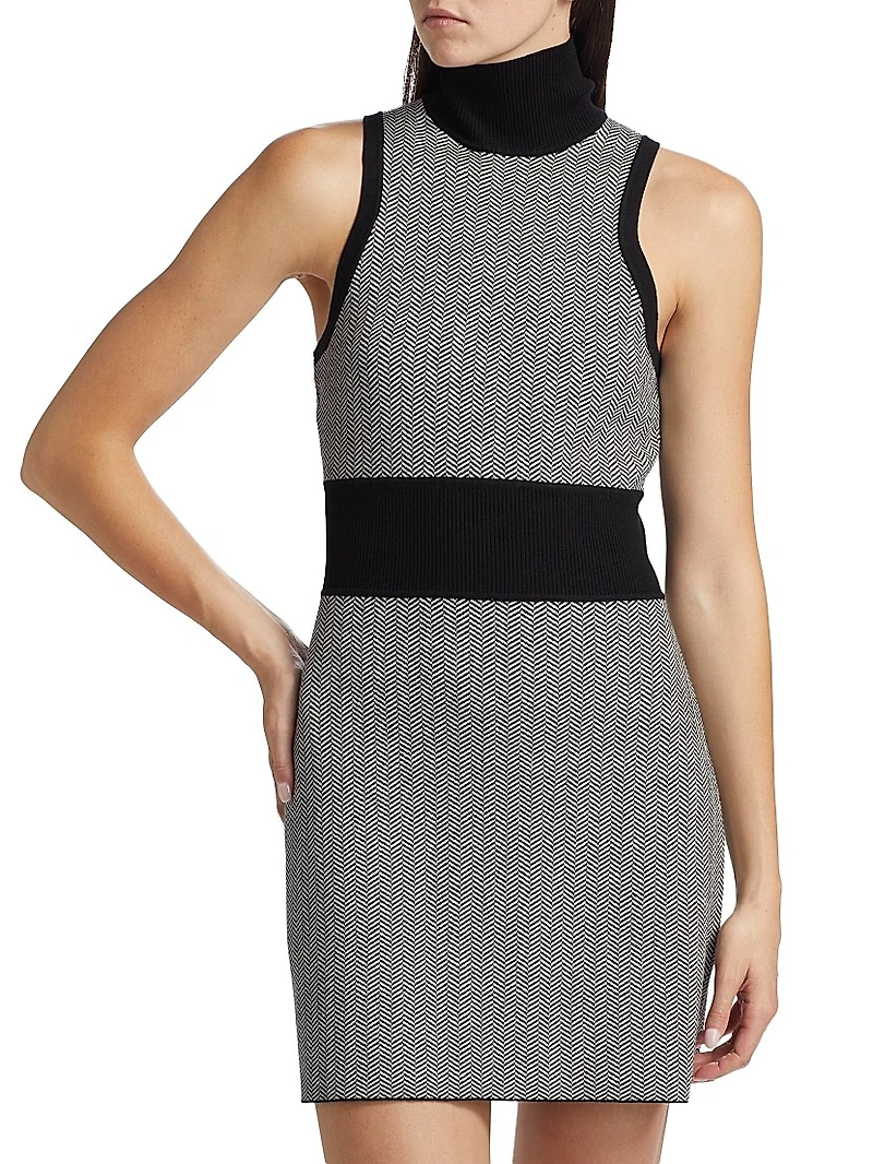 Shelby Herringbone Mock Turtleneck Dress