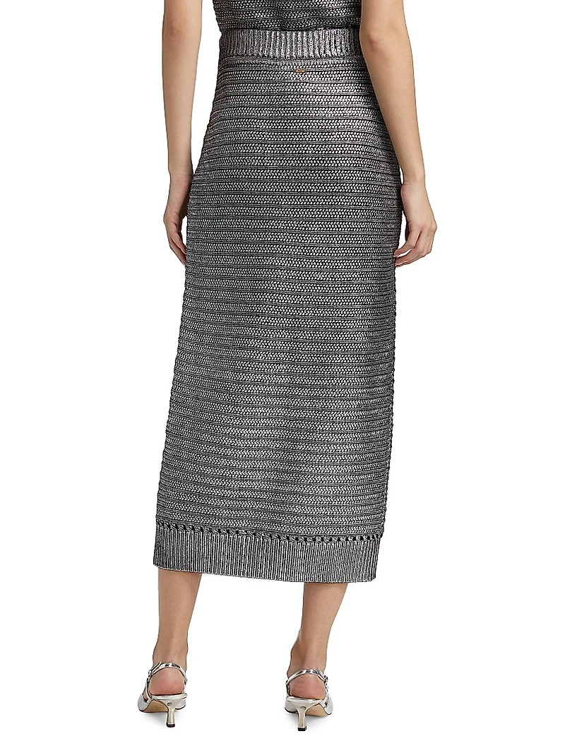 Tani Metallic Cotton Midi-Skirt