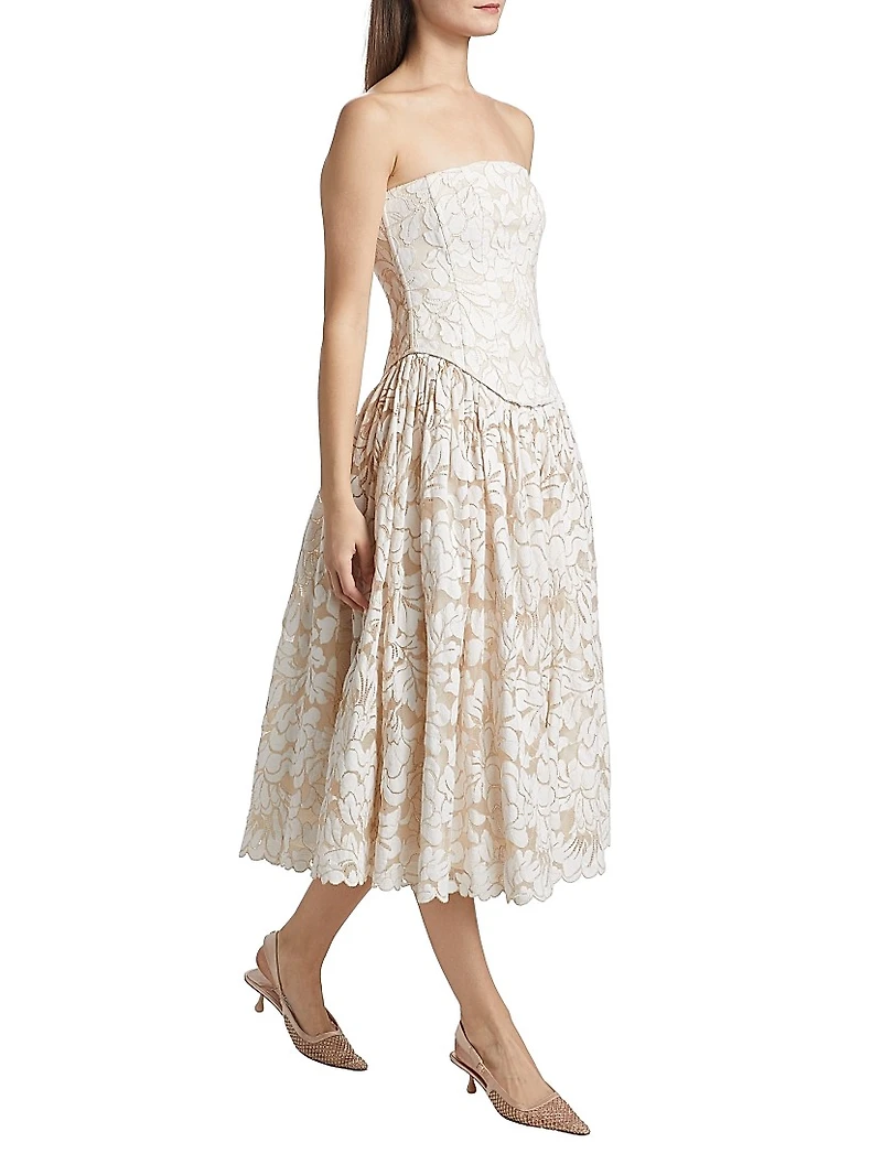 Melody Floral Cotton-Blend Corset Midi-Dress