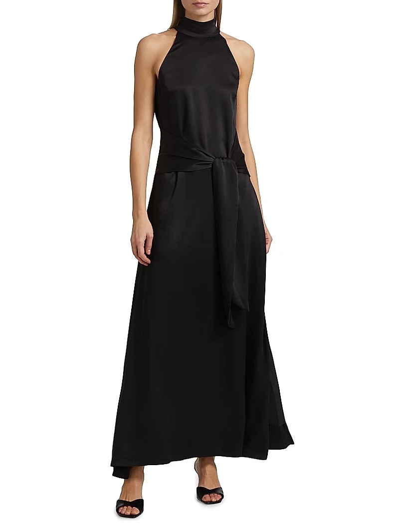 Jocelyn Satin Tie- Front Maxi Dress